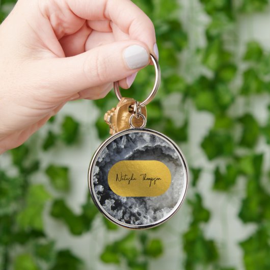 ブラックゴールド箔の海の結晶の署名 キーホルダー (手)