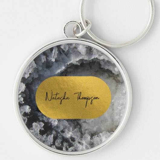 ブラックゴールド箔の海の結晶の署名 キーホルダー (正面)