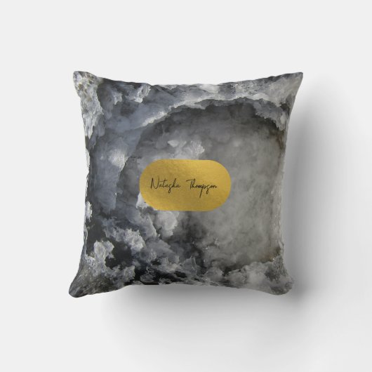 ブラックゴールド箔の海の結晶の署名 クッション (裏面)