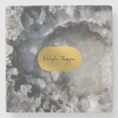 ブラックゴールド箔の海の結晶の署名 ストーンコースター (正面)