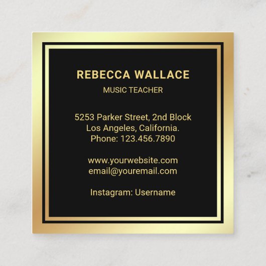 ブラックゴールド箔バイオリン音楽教師バイオリン奏者 スクエア名刺 (裏面)
