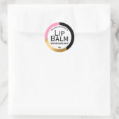 ブラックゴールド箔ピンクジオメトリックリップバルブラベル ラウンドシール (バッグ)