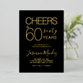 ブラックゴールド箔押し60歳の誕生日おめでとう 箔招待状 (立ち正面)