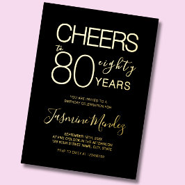 ブラックゴールド箔押し80歳の誕生日おめでとう 箔招待状