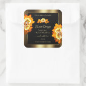 ブラックゴールド製品ラベル 開花オレンジ色のバラ スクエアシール (バッグ)