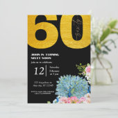 ブラックゴールド金ゴールドピーコック60誕生日招待状 招待状 (スタンド正面)