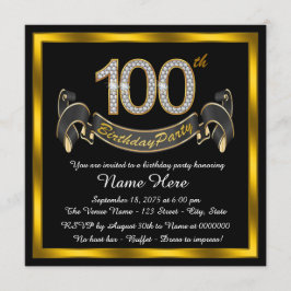 ブラックゴールド100歳の誕生日パーティー 招待状