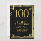 ブラックゴールド100歳の誕生日フォト 招待状 (正面)