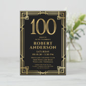 ブラックゴールド100歳の誕生日フォト 招待状 (スタンド正面)