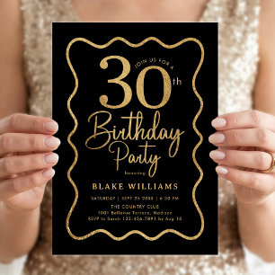 ブラックゴールド30歳の誕生日ウェーブボーダー 招待状