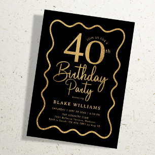 ブラックゴールド40歳の誕生日ウェーブドボーダー 招待状