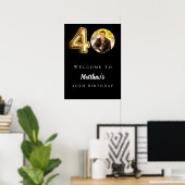 ブラックゴールド40歳の誕生日パーティーウェルカム ポスター (ホームオフィス)