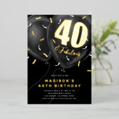 ブラックゴールド40歳の誕生日パーティーホイル招待状 箔招待状 (立ち正面)