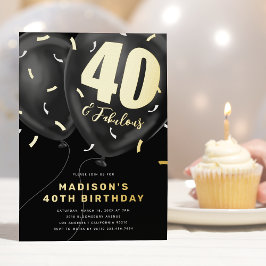 ブラックゴールド40歳の誕生日パーティーホイル招待状 箔招待状