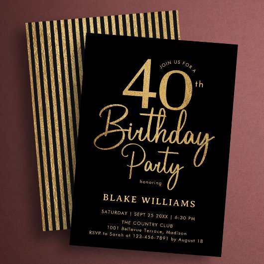 ブラックゴールド40歳の誕生日 招待状