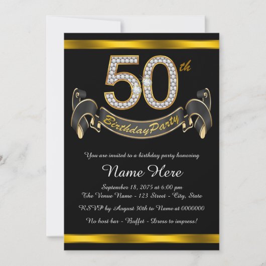 ブラックゴールド50歳の誕生日パーティー 招待状 (正面)