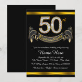 ブラックゴールド50歳の誕生日パーティー 招待状 (正面/裏面)