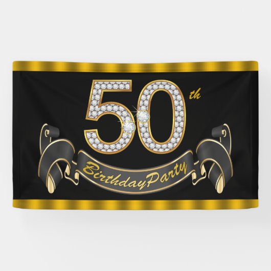 ブラックゴールド50歳の誕生日パーティー 横断幕 (横)