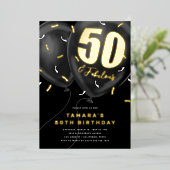 ブラックゴールド50歳の誕生日パーティー 箔招待状 (立ち正面)