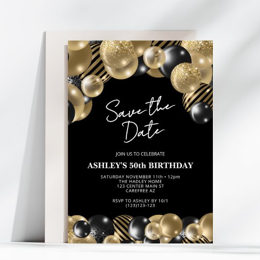 ブラックゴールド50歳の誕生日Save the Date 招待状