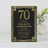 ブラックゴールド70歳の誕生日写真 招待状 (スタンド正面)