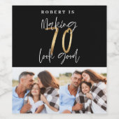 ブラックゴールド70th誕生日マルチフォトパーティー ワインラベル (シングルラベル)