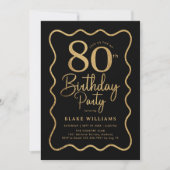 ブラックゴールド80歳の誕生日ウェーブボーダー 招待状 (正面)