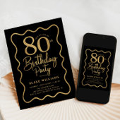 ブラックゴールド80歳の誕生日ウェーブボーダー 招待状