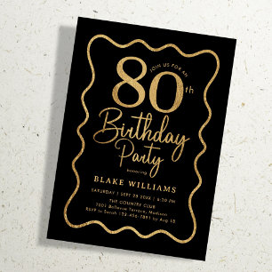 ブラックゴールド80歳の誕生日ウェーブボーダー 招待状