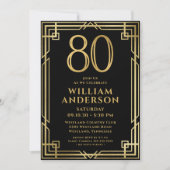 ブラックゴールド80歳の誕生日フォト 招待状 (正面)