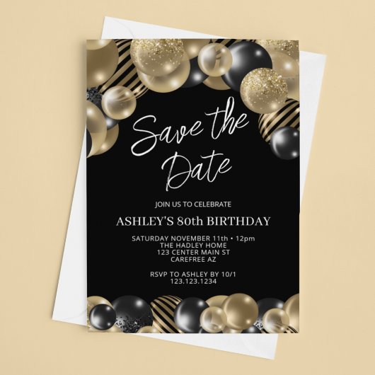 ブラックゴールド80歳の誕生日 Save the Date 招待状