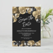 ブラックゴールド80歳の誕生日Save the Date 招待状 (スタンド正面)