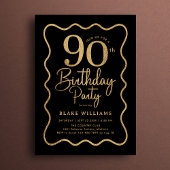ブラックゴールド90歳の誕生日ウェーブドボーダー 招待状
