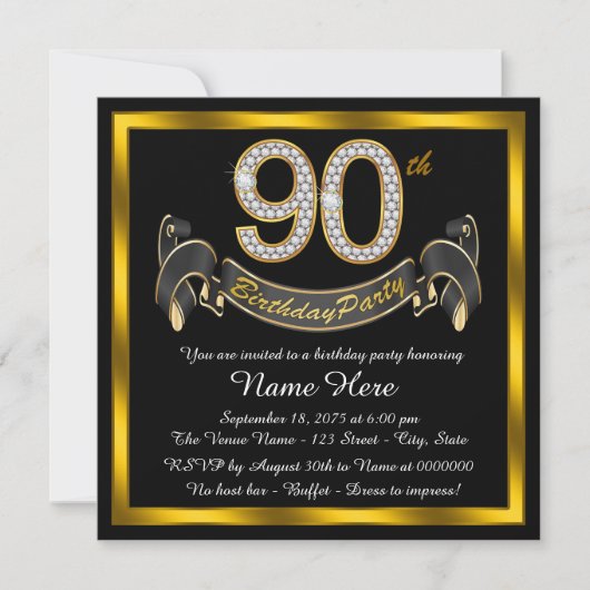 ブラックゴールド90歳の誕生日パーティー 招待状 (正面)