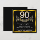 ブラックゴールド90歳誕生日パーティー 招待状 (正面/裏面)