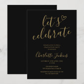 ブラックゴールド お祝いしよう スクリプト 卒業パーティー 招待状 (正面/裏面)