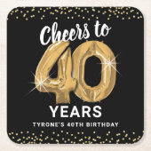 ブラックゴールド お誕生日おめでとう 40歳 スクエアペーパーコースター (正面)