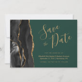ブラックゴールド アゲート エメラルドグリーン Save the Date 招待状 (正面)