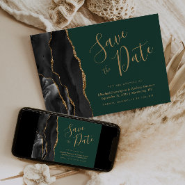 ブラックゴールド アゲート エメラルドグリーン Save the Date 招待状