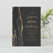 ブラックゴールド+アゲート+スレート+スクリプト+40歳の誕生日 招待状 (スタンド正面)