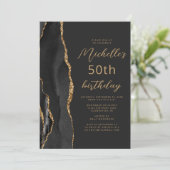 ブラックゴールド+アゲート+スレート+スクリプト+50歳の誕生日 招待状 (スタンド正面)