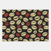 ブラックゴールド アブストラクト レッドリップ ブライダルシャワー ラッピングペーパーシート (正面2)