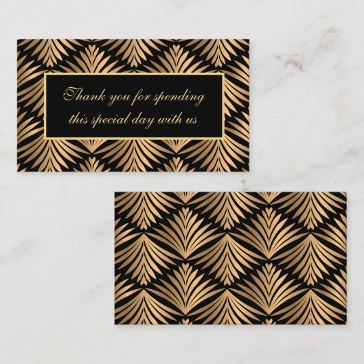 ブラックゴールド アートデコ ガッツビー ウェディングパーティーにお礼を プレイスカード (正面/裏面)