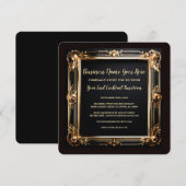 ブラックゴールド アートデコ ミニマリストフレーム ブラックタイ 招待状 (正面/裏面)