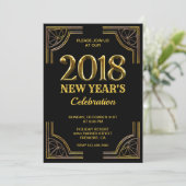 ブラックゴールド アールデコ調 2018年 新年カウントダウンパーティー 招待状 (スタンド正面)