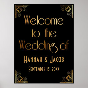 ブラックゴールド アールデコ ウェルカムサイン 結婚式 ポスター