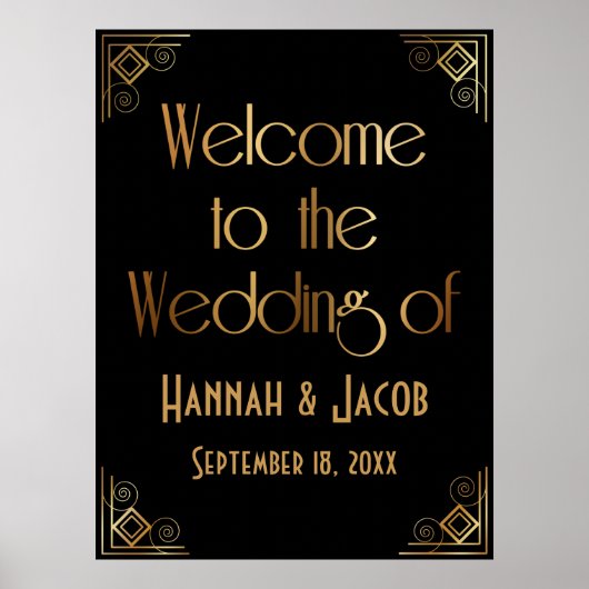 ブラックゴールド アールデコ ウェルカムサイン 結婚式 ポスター (正面)
