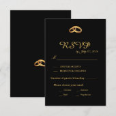 ブラックゴールド ウェディングRSVPカード 出欠カード (正面/裏面)