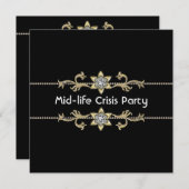 ブラックゴールド ウーマンズ 40歳の誕生日パーティー 招待状 (正面/裏面)