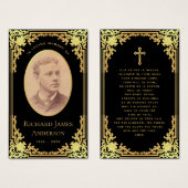 ブラックゴールド エレガント お葬式 追悼 祈念カード (正面&裏面)